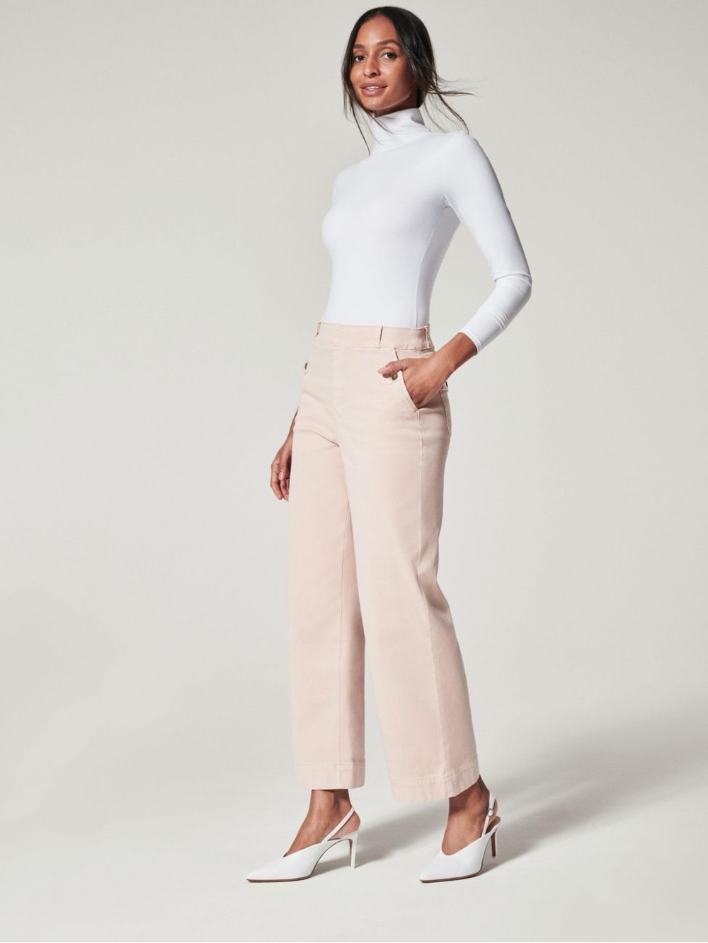 SPANX Stretch Twill Cropped Wide Leg Pull On Womens Pants Pockets Mauve Small